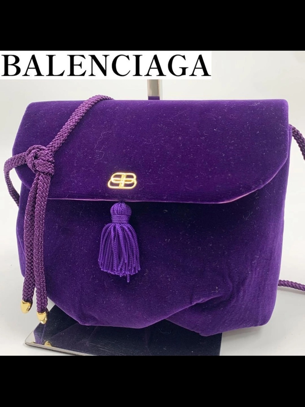 Balenciaga Purple Velvet Tassel Crossbody Bag